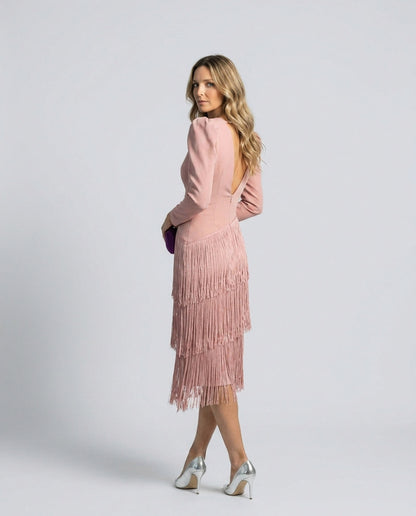 Fringe Long Sleeve Midi Dress