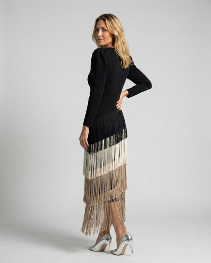 Fringe Long Sleeve Midi Dress