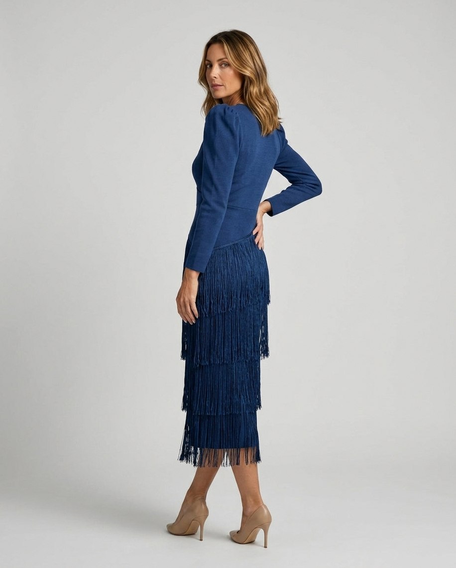 Fringe Long Sleeve Midi Dress
