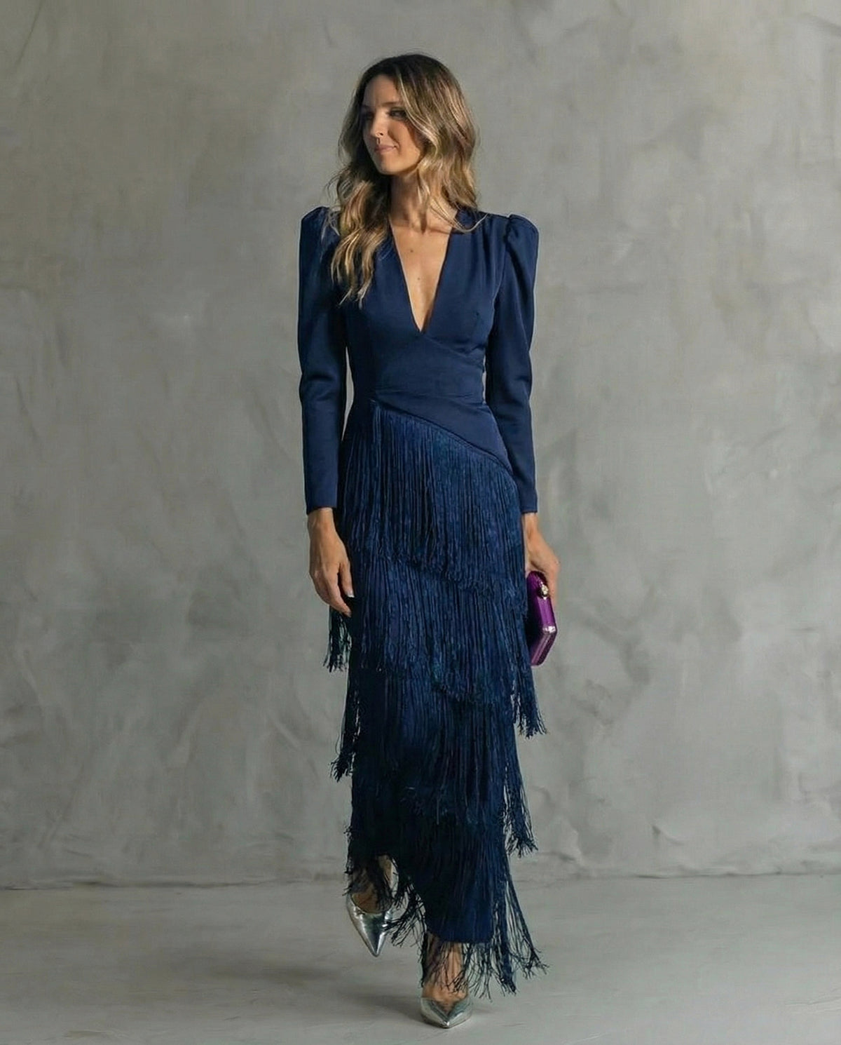 Fringe Long Sleeve Midi Dress