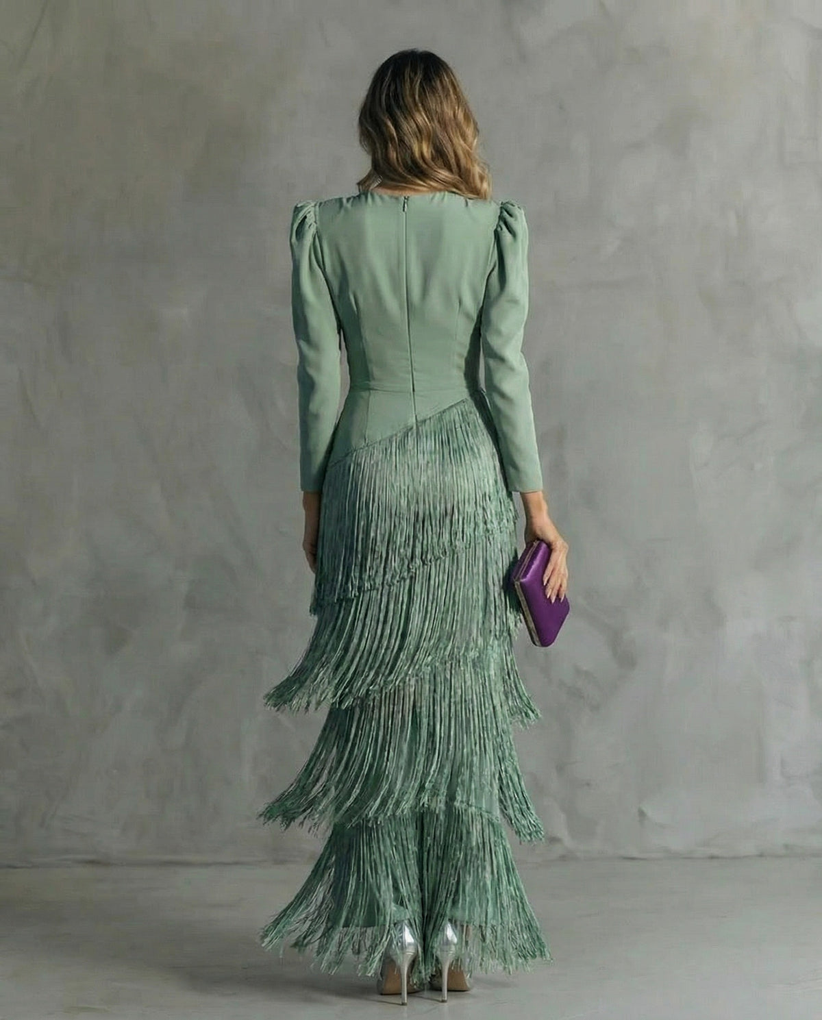 Fringe Long Sleeve Midi Dress