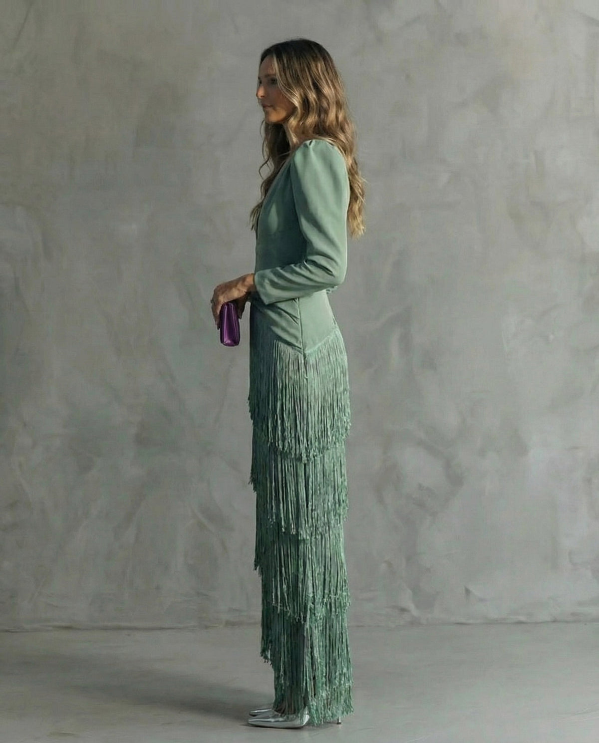 Fringe Long Sleeve Midi Dress