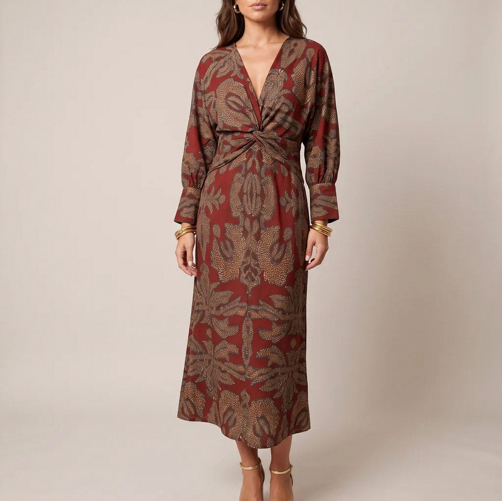 Geometric Twist Front Midi Dress