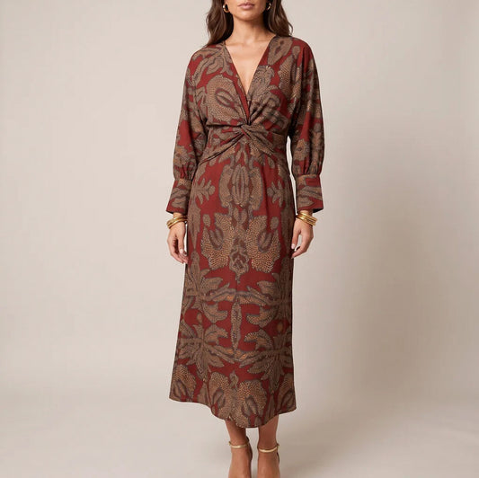 Geometric Twist Front Midi Dress
