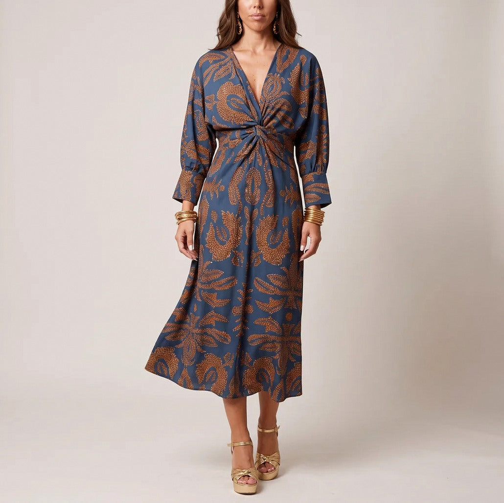 Geometric Twist Front Midi Dress