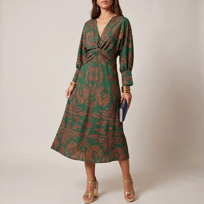Geometric Twist Front Midi Dress