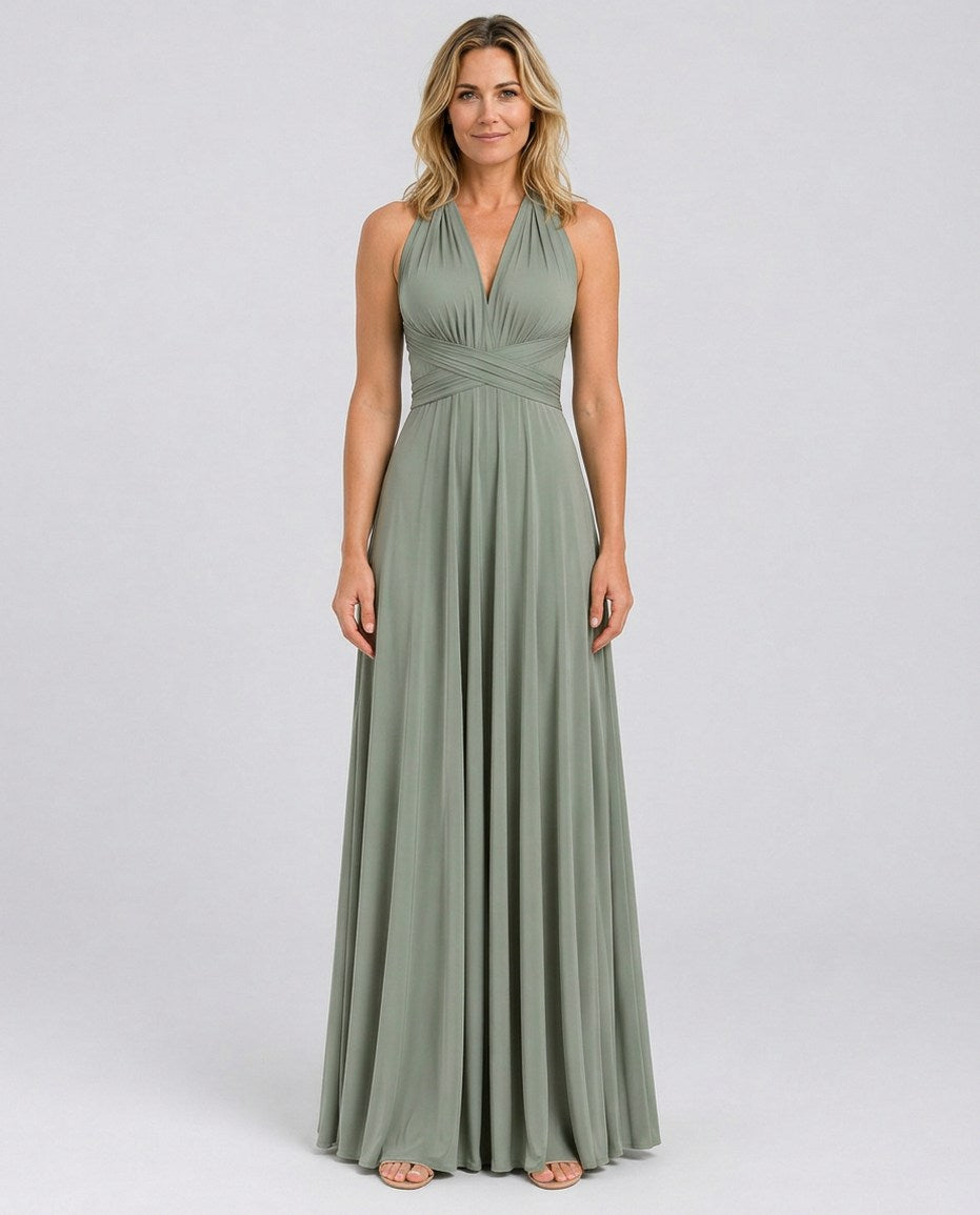 Halter Pleated Empire Waist Maxi Dress