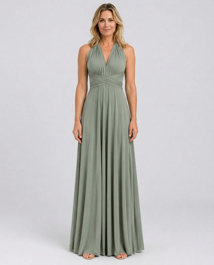 Halter Pleated Empire Waist Maxi Dress