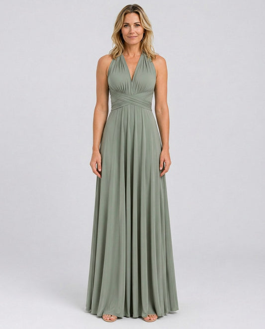 Halter Pleated Empire Waist Maxi Dress