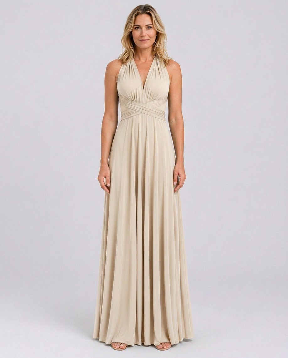 Halter Pleated Empire Waist Maxi Dress