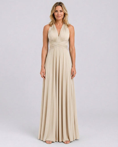 Halter Pleated Empire Waist Maxi Dress