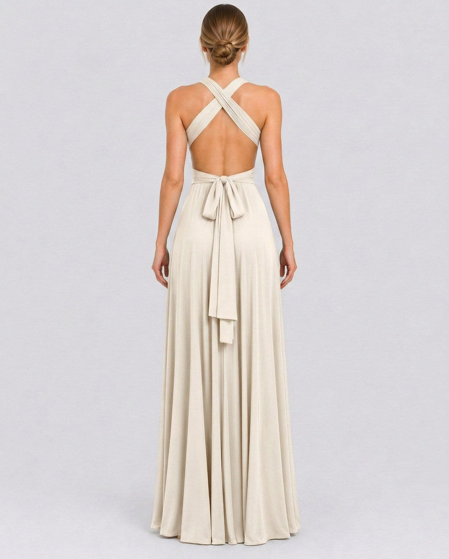Halter Pleated Empire Waist Maxi Dress