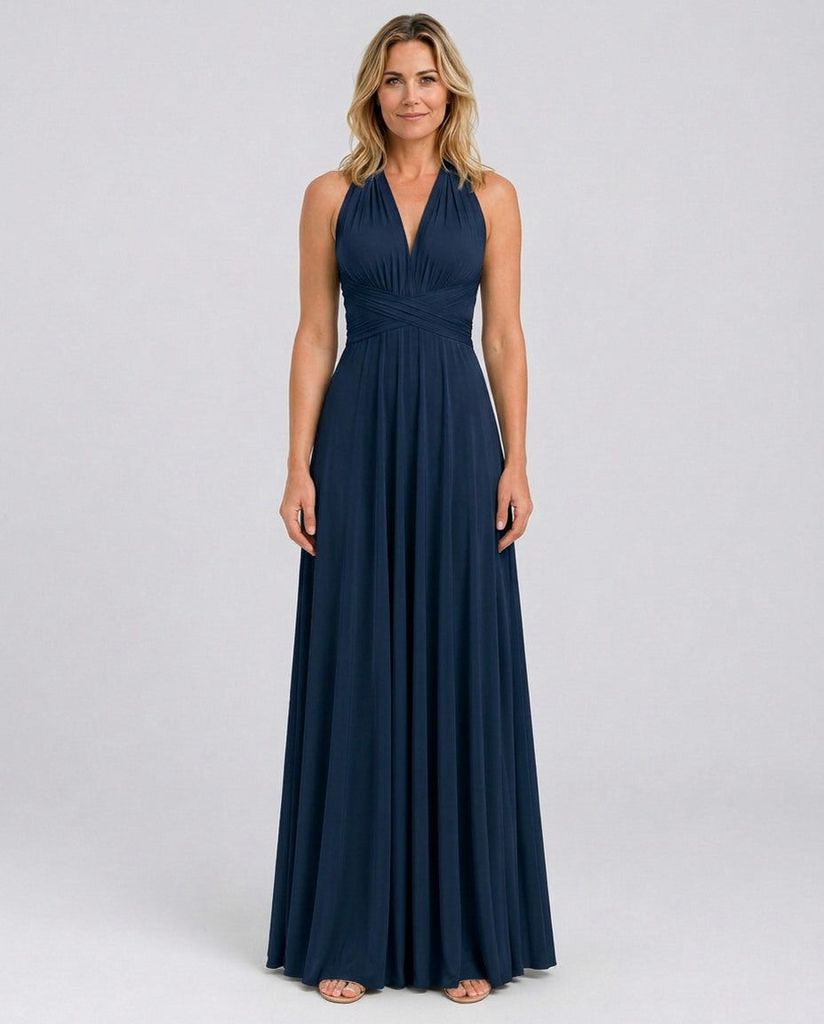 Halter Pleated Empire Waist Maxi Dress
