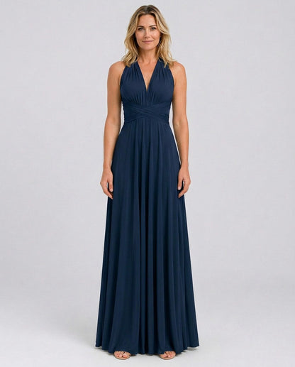 Halter Pleated Empire Waist Maxi Dress