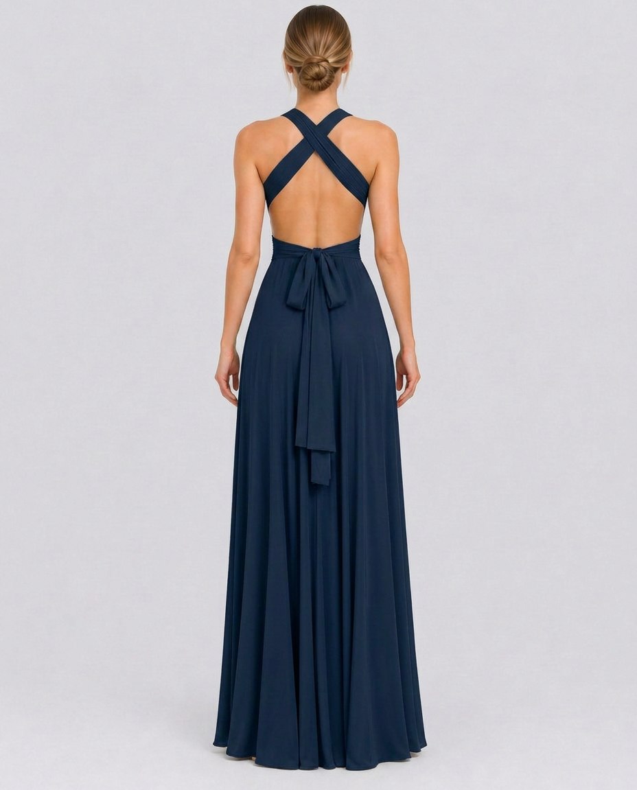 Halter Pleated Empire Waist Maxi Dress