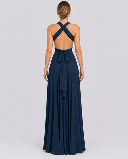 Halter Pleated Empire Waist Maxi Dress