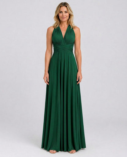 Halter Pleated Empire Waist Maxi Dress