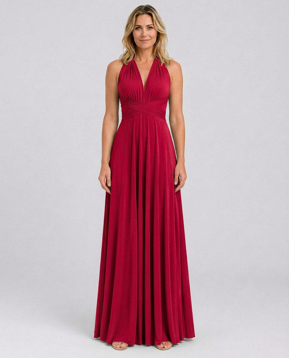 Halter Pleated Empire Waist Maxi Dress
