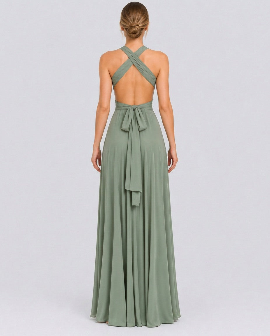Halter Pleated Empire Waist Maxi Dress