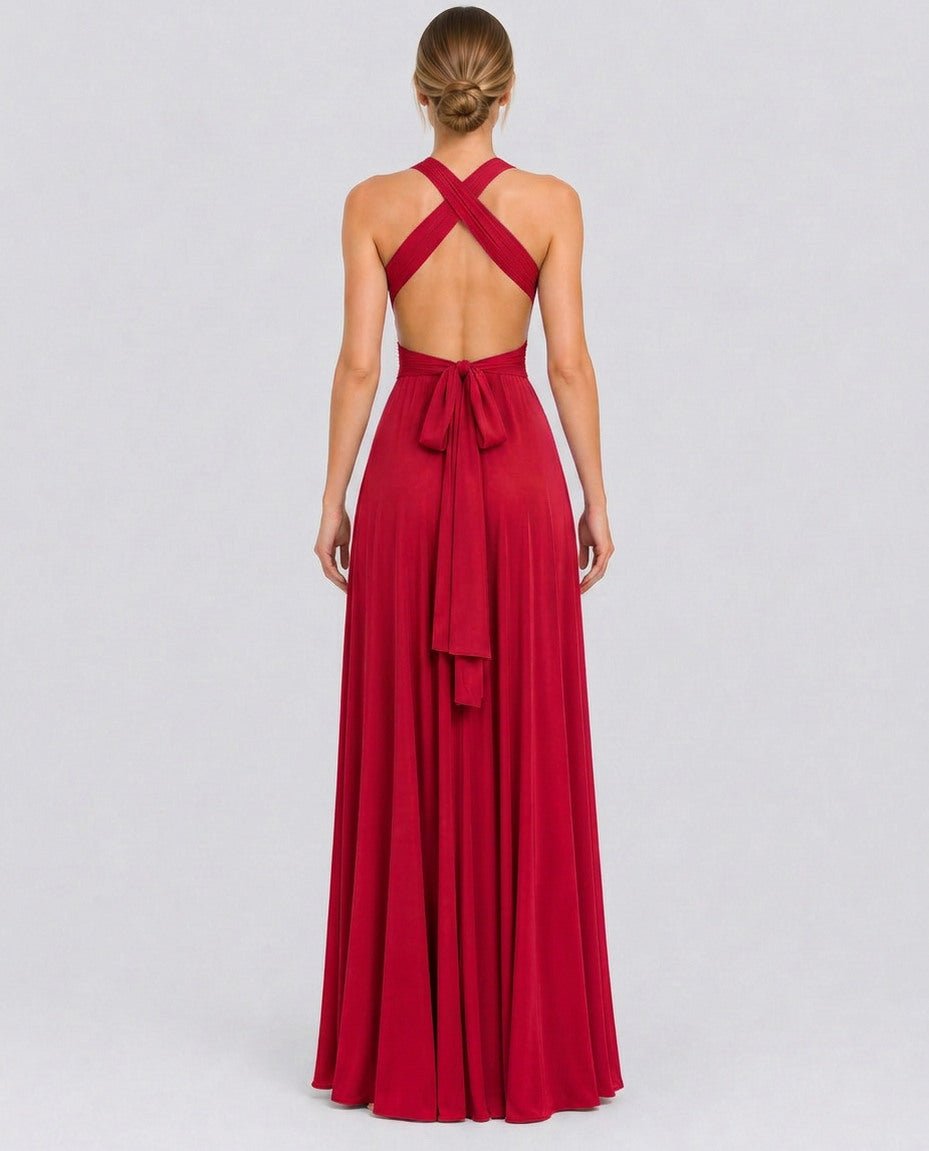 Halter Pleated Empire Waist Maxi Dress