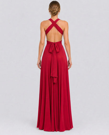 Halter Pleated Empire Waist Maxi Dress