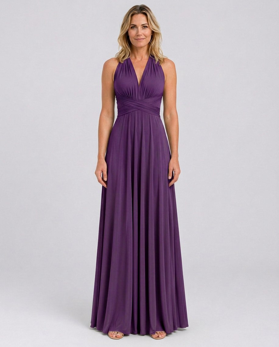 Halter Pleated Empire Waist Maxi Dress