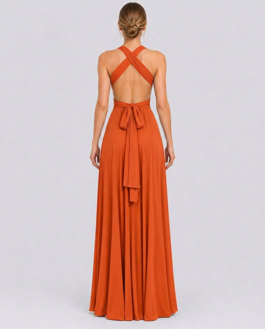 Halter Pleated Empire Waist Maxi Dress