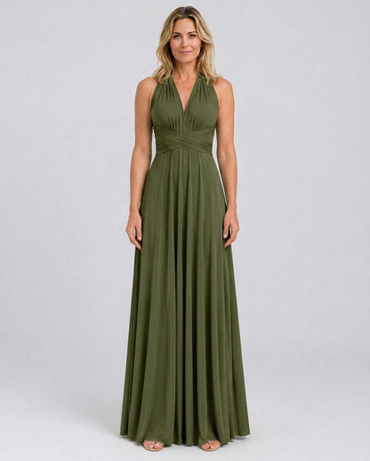 Halter Pleated Empire Waist Maxi Dress