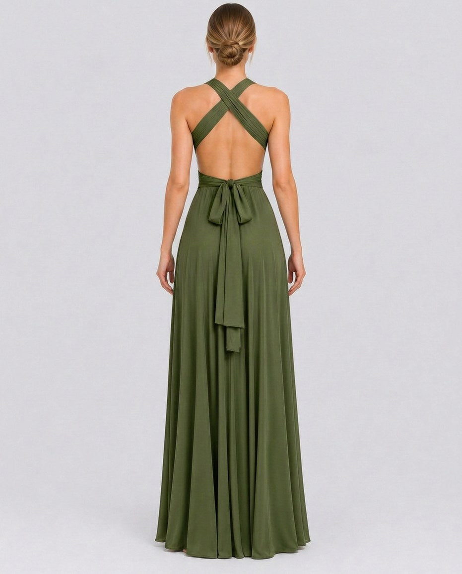 Halter Pleated Empire Waist Maxi Dress