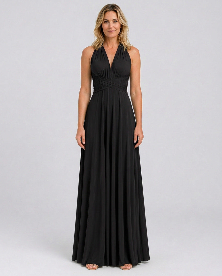 Halter Pleated Empire Waist Maxi Dress