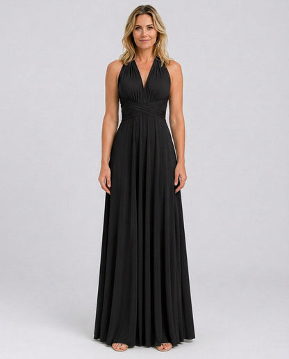 Halter Pleated Empire Waist Maxi Dress