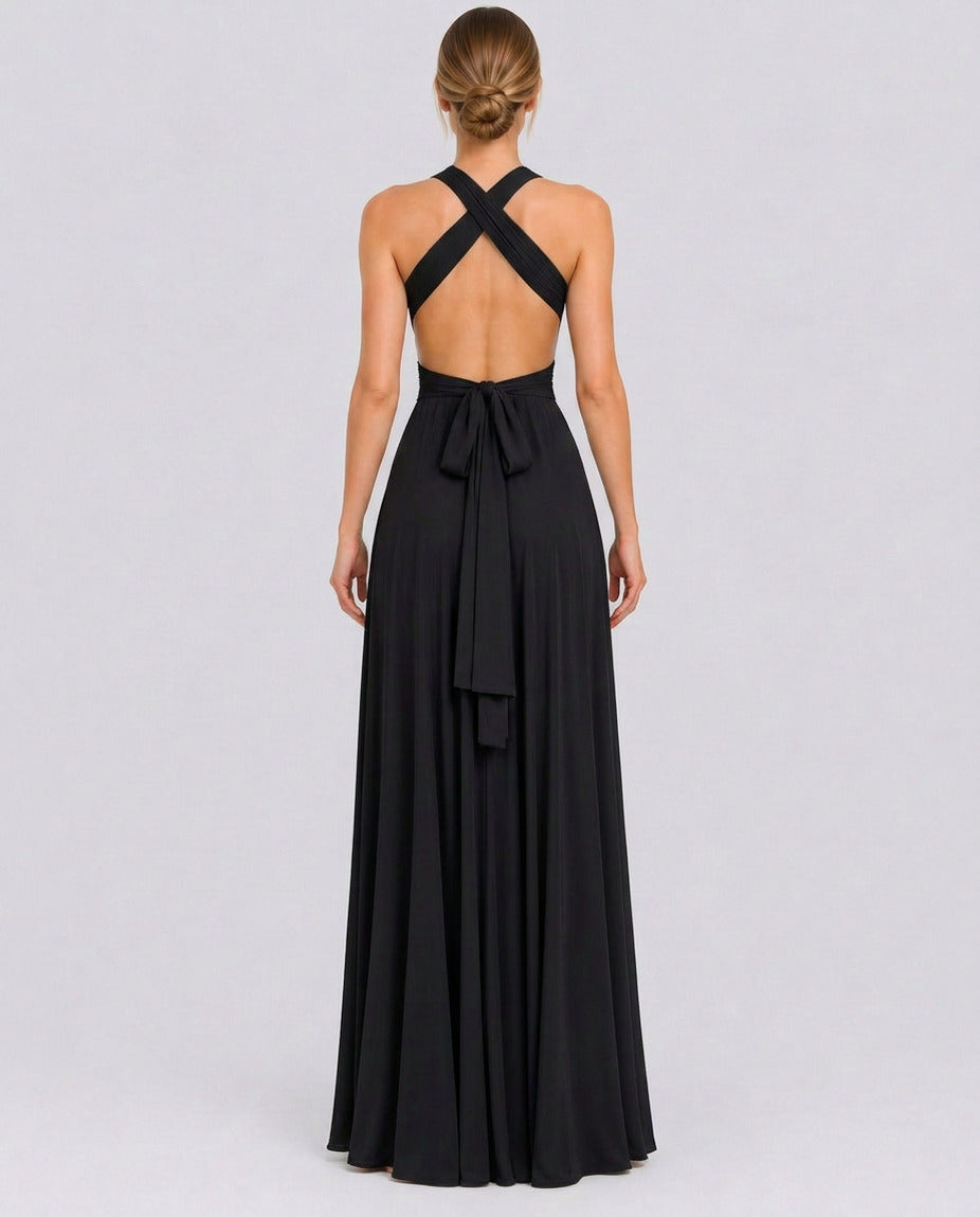 Halter Pleated Empire Waist Maxi Dress