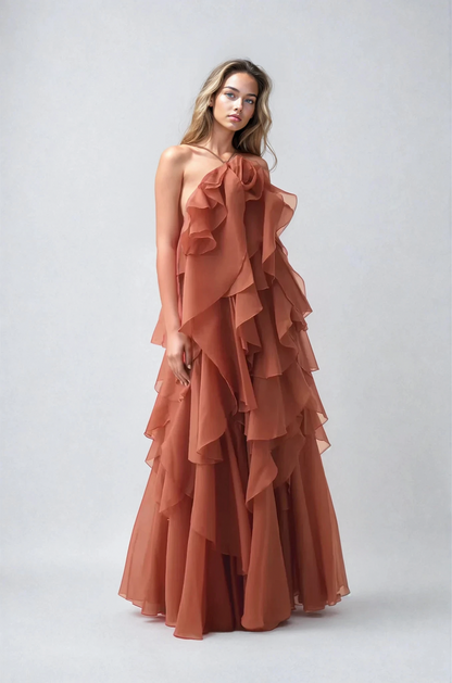 Halter Tiered Ruffle Maxi Dress