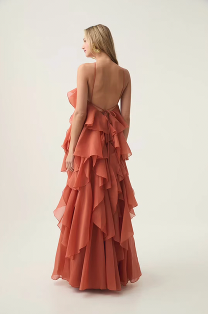 Halter Tiered Ruffle Maxi Dress