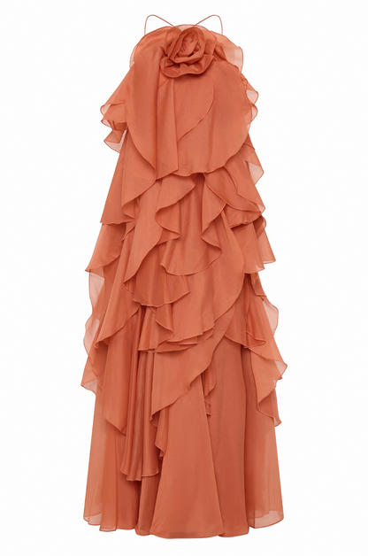 Halter Tiered Ruffle Maxi Dress