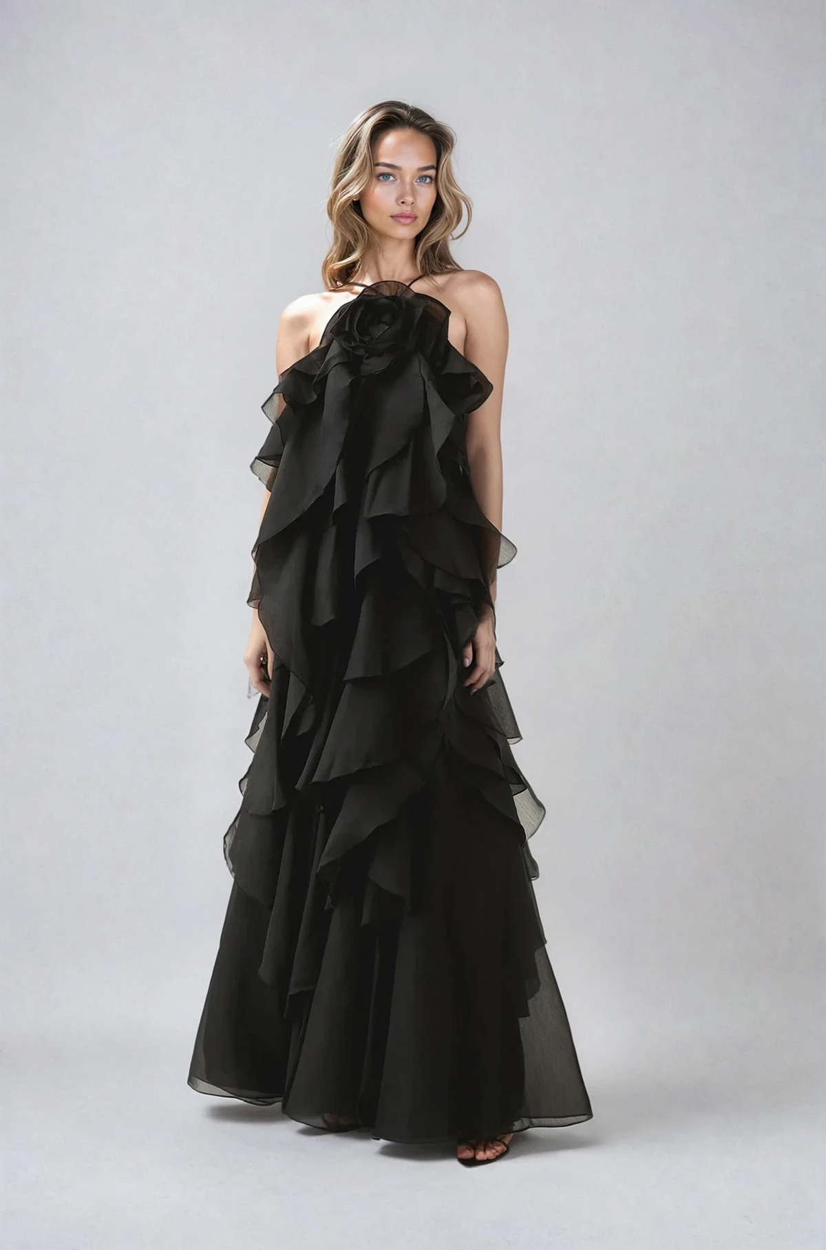 Halter Tiered Ruffle Maxi Dress