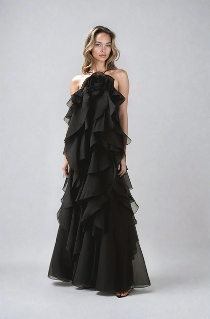 Halter Tiered Ruffle Maxi Dress