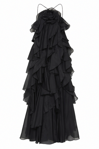 Halter Tiered Ruffle Maxi Dress