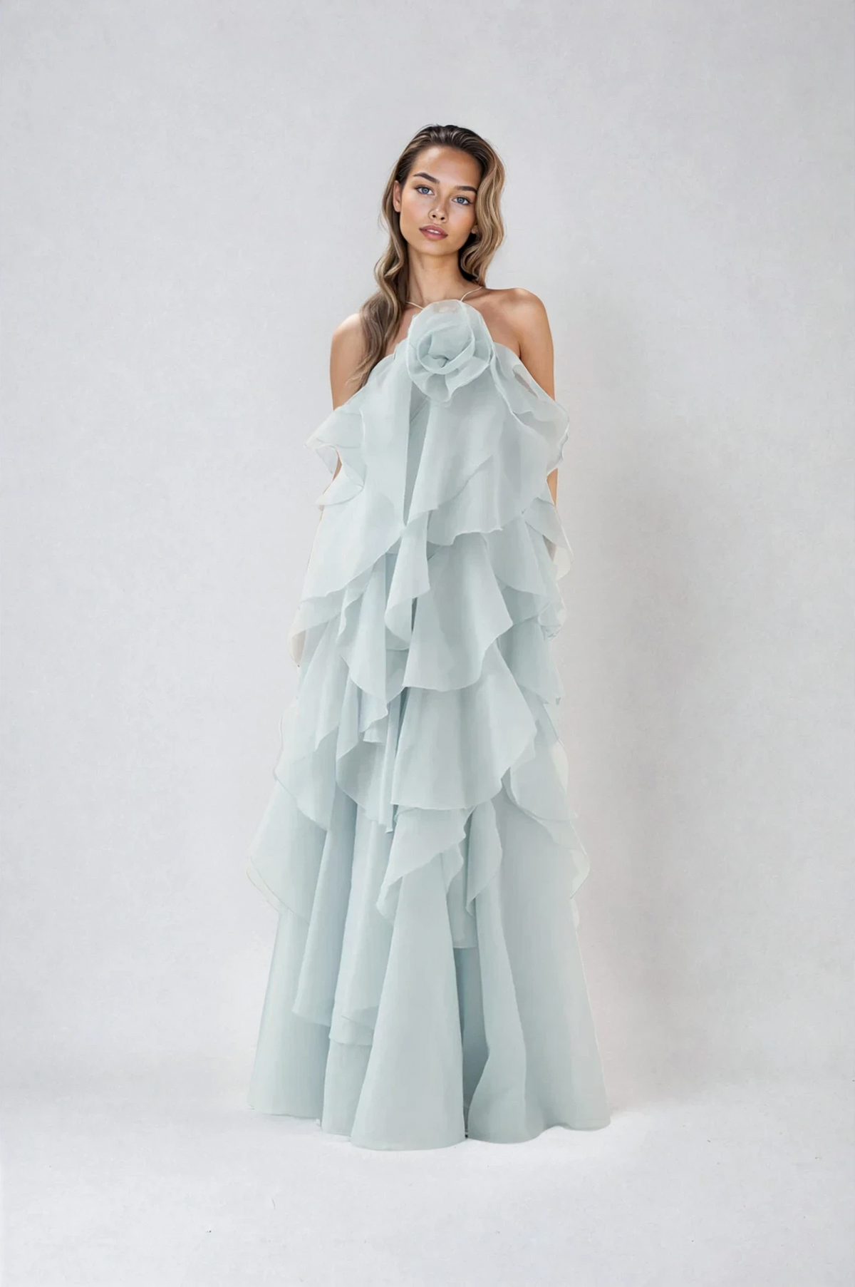 Halter Tiered Ruffle Maxi Dress