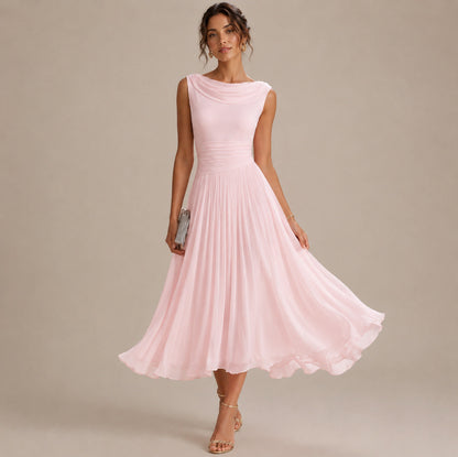 Chiffon Cowl Midi Dress