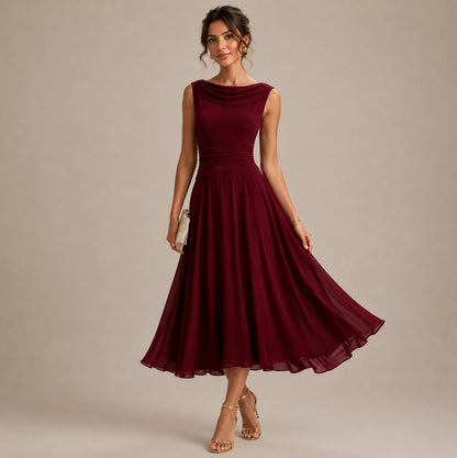 Chiffon Cowl Midi Dress