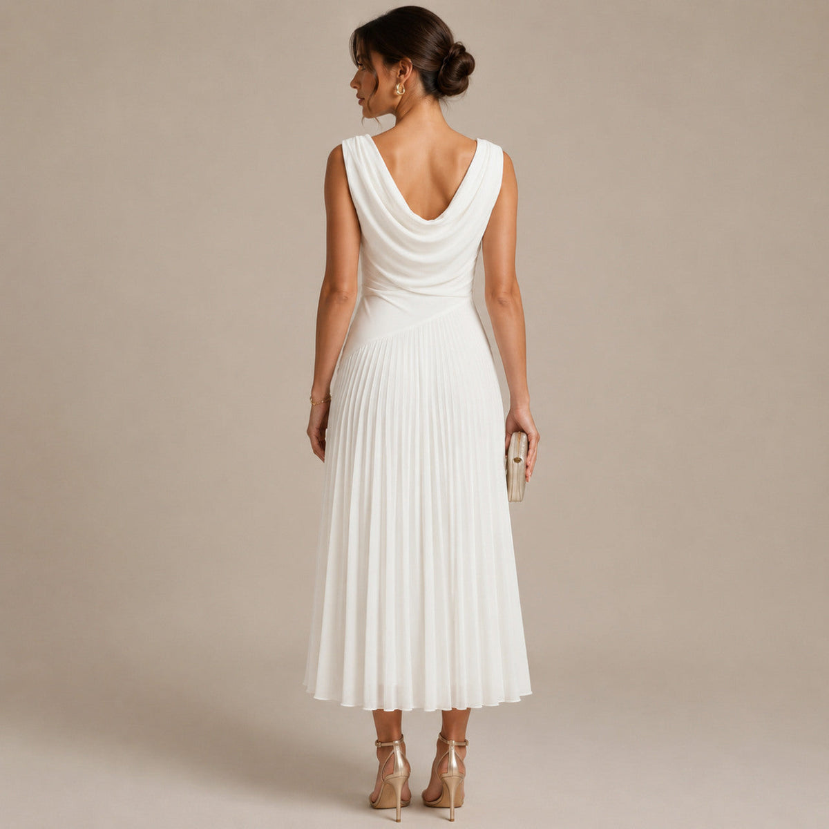 Chiffon Cowl Midi Dress