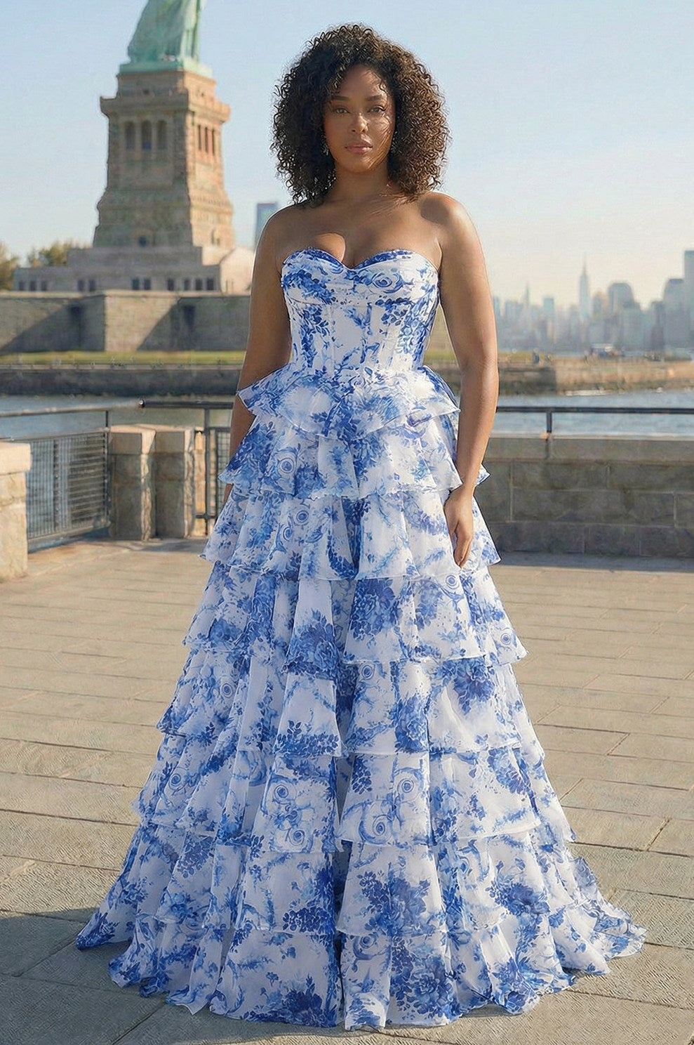Floral Strapless Tiered Maxi Dress
