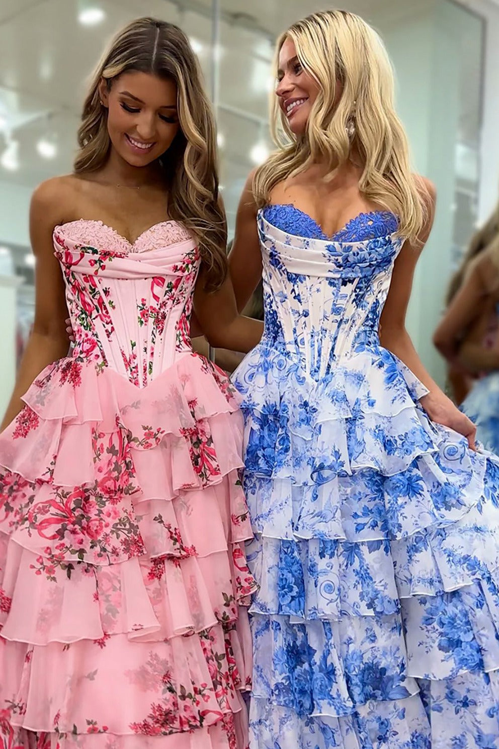 Floral Strapless Tiered Maxi Dress
