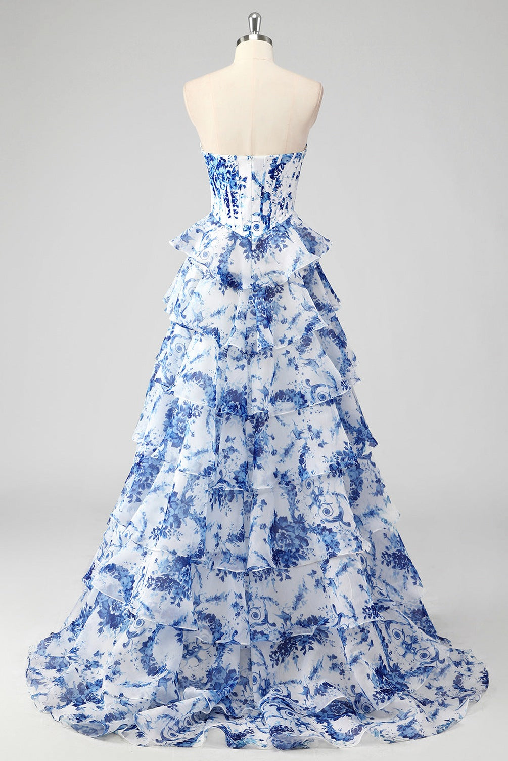 Floral Strapless Tiered Maxi Dress