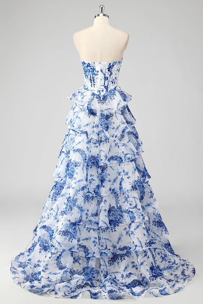 Floral Strapless Tiered Maxi Dress