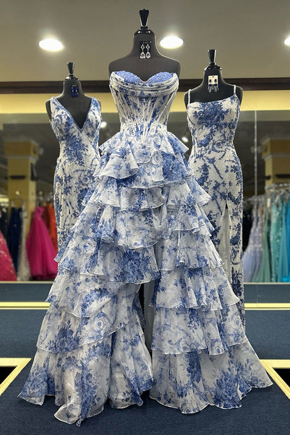 Floral Strapless Tiered Maxi Dress