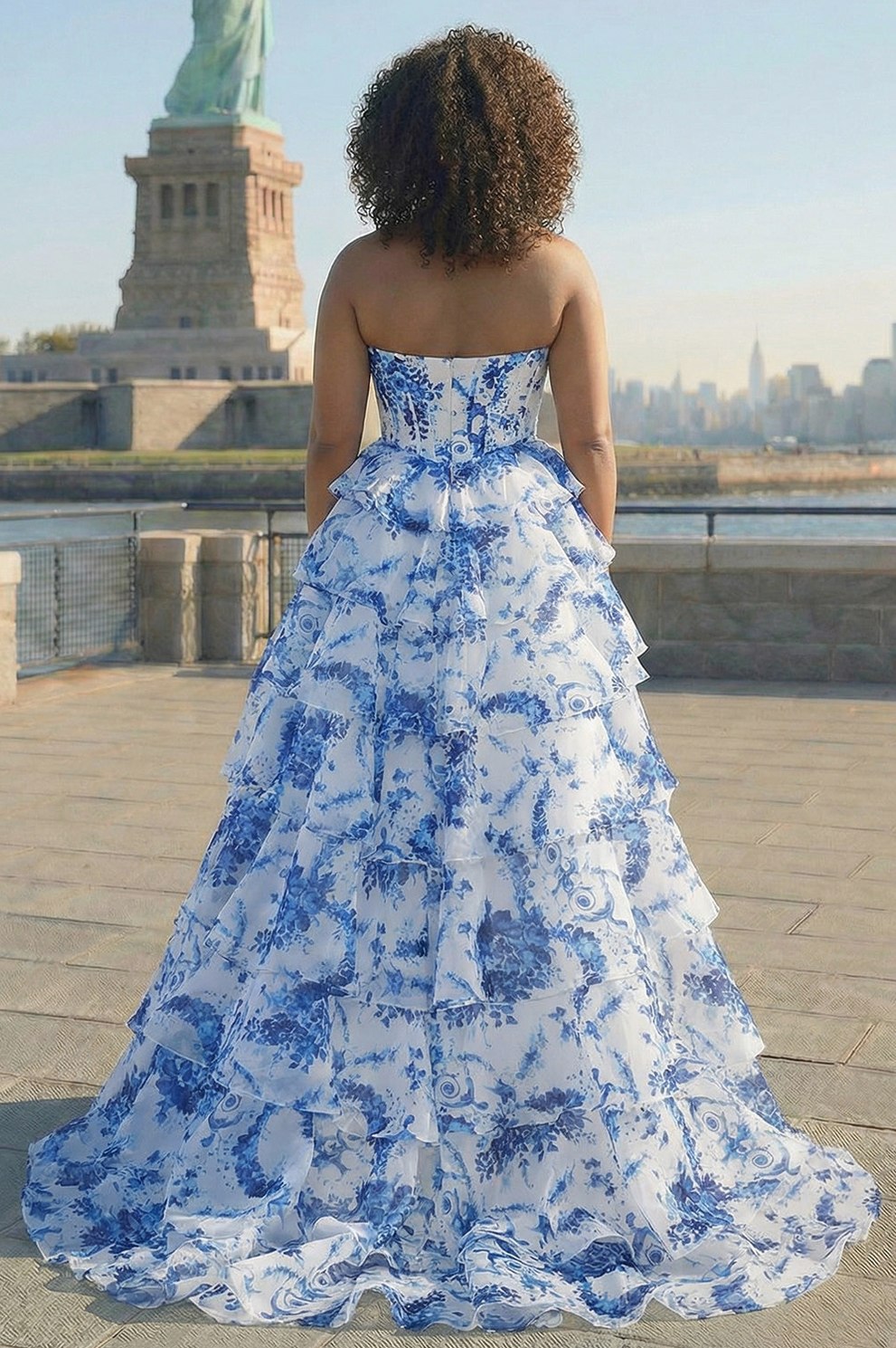 Floral Strapless Tiered Maxi Dress