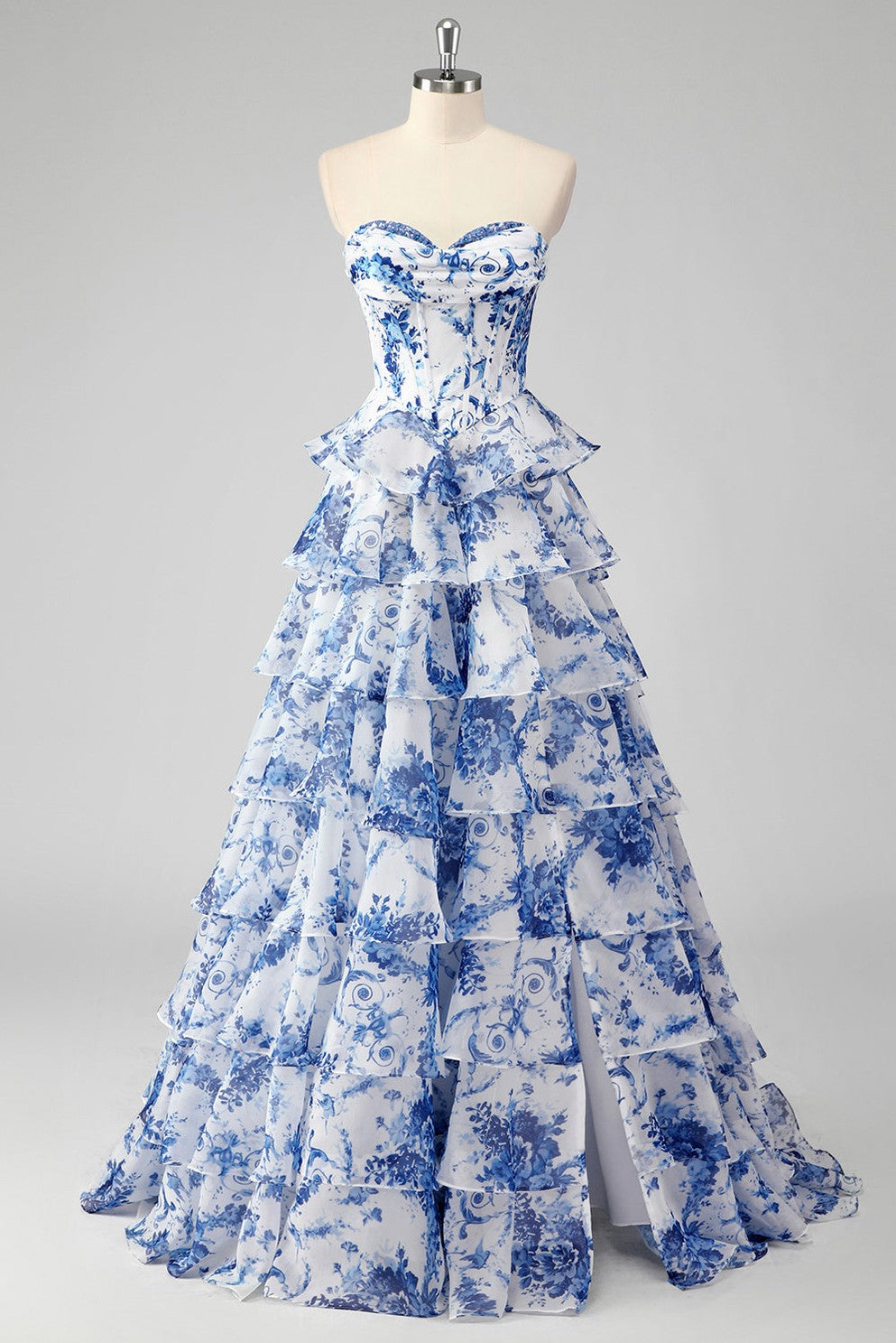 Floral Strapless Tiered Maxi Dress