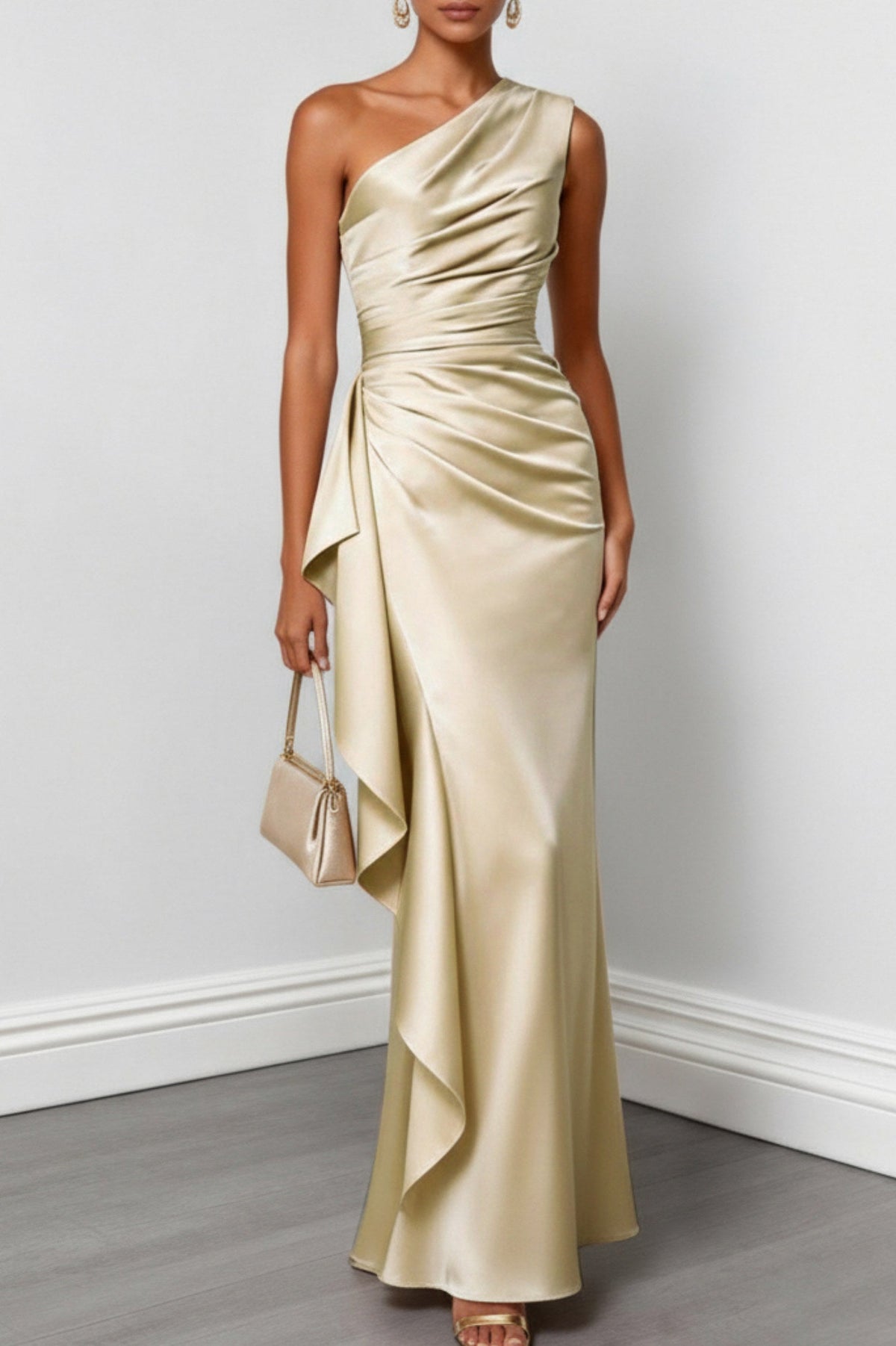 Satin One Shoulder Maxi Dress